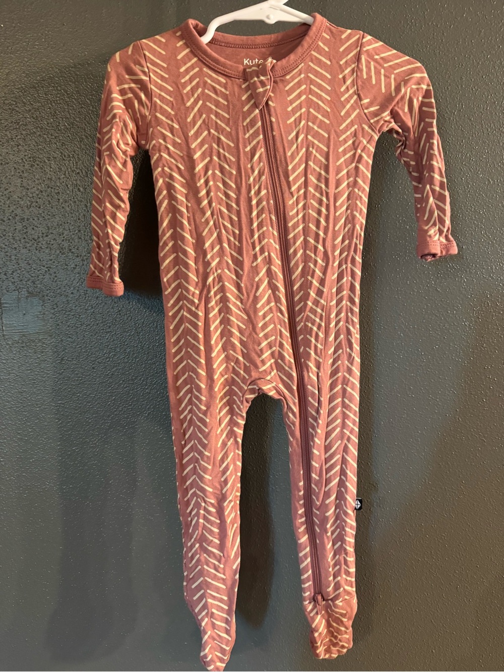 Key Baby Dusty Rose Herringbone Zippered Footie